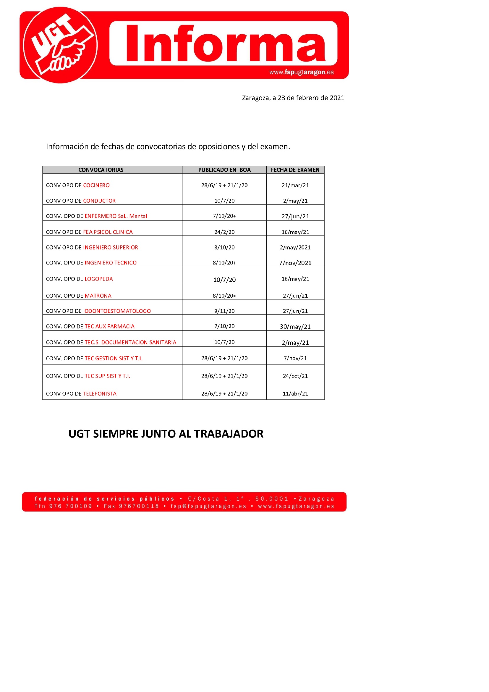 Fechas de Conv Oposiciones 23feb 2