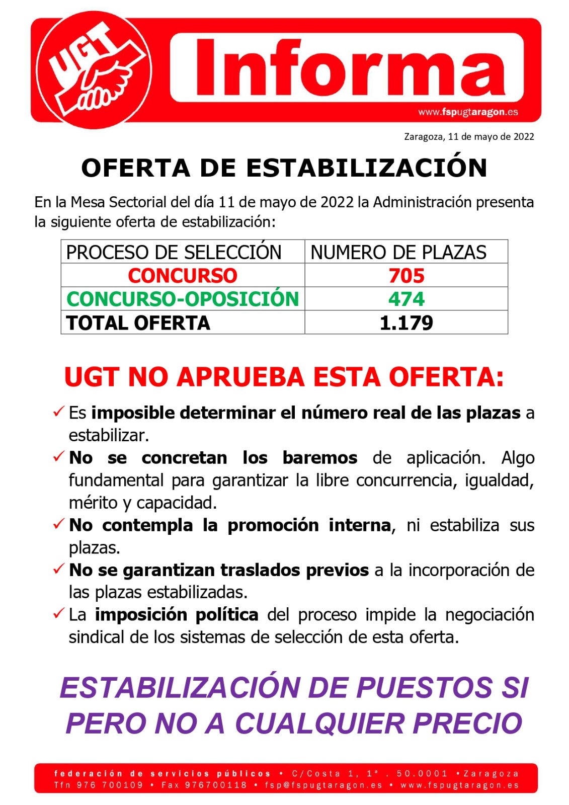 INFORMA UGT dice No a esta oferta