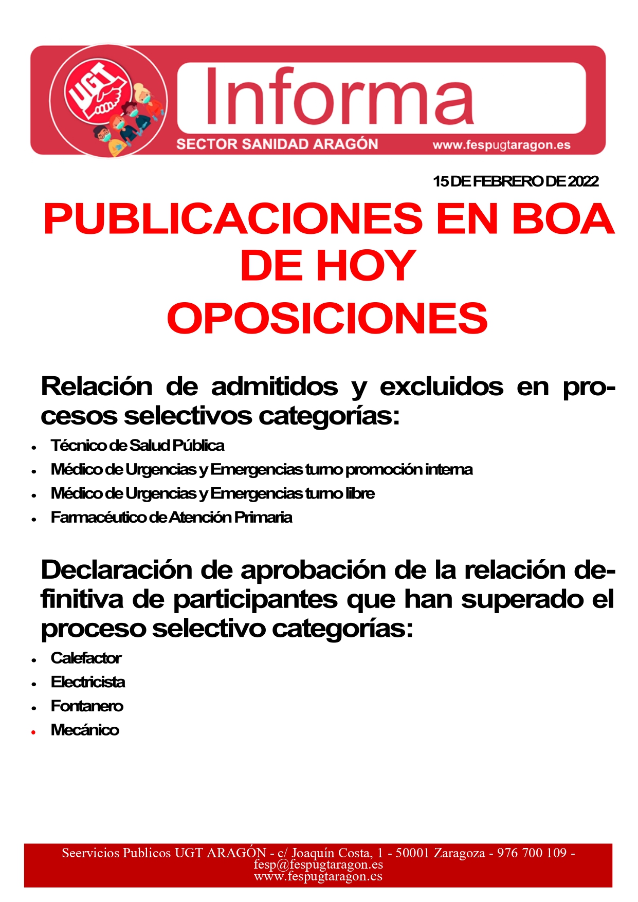 Publicaciones BOA Oposciones feb